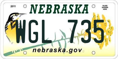 NE license plate WGL735