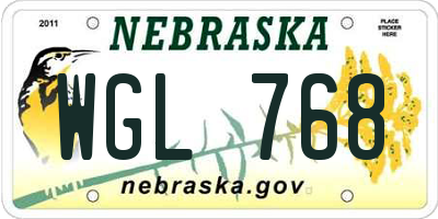 NE license plate WGL768