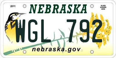 NE license plate WGL792