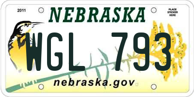NE license plate WGL793