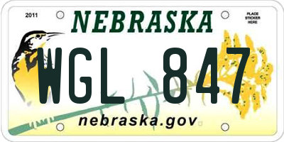 NE license plate WGL847