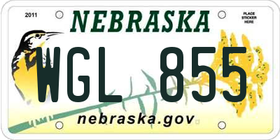 NE license plate WGL855