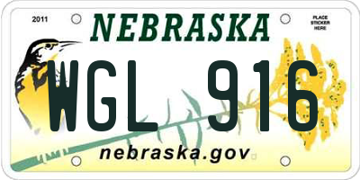 NE license plate WGL916