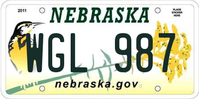 NE license plate WGL987