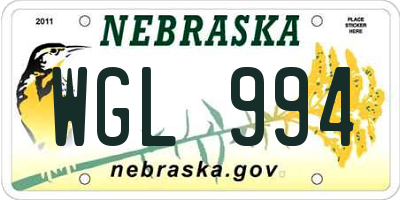 NE license plate WGL994