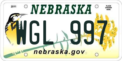 NE license plate WGL997