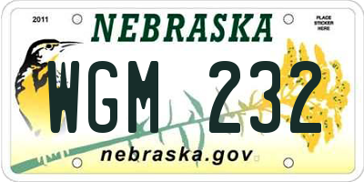 NE license plate WGM232