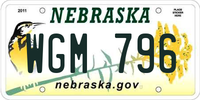 NE license plate WGM796