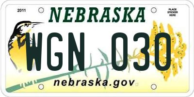 NE license plate WGN030