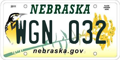 NE license plate WGN032