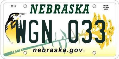NE license plate WGN033