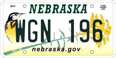 NE license plate WGN196