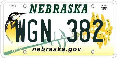 NE license plate WGN382