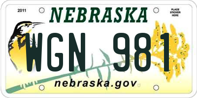 NE license plate WGN981