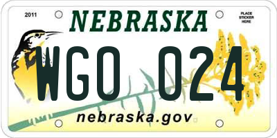 NE license plate WGO024