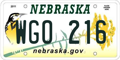 NE license plate WGO216