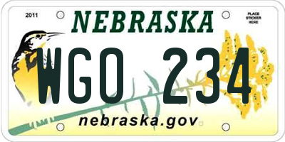 NE license plate WGO234