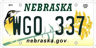 NE license plate WGO337