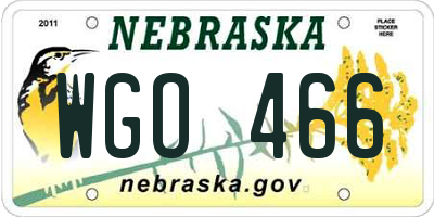 NE license plate WGO466