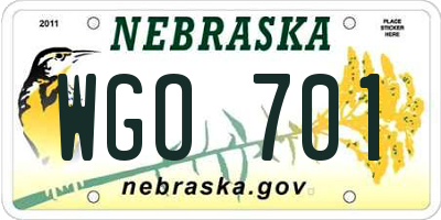 NE license plate WGO701
