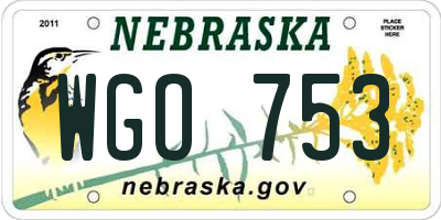 NE license plate WGO753