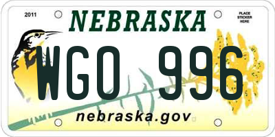 NE license plate WGO996