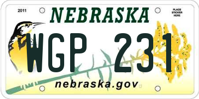 NE license plate WGP231