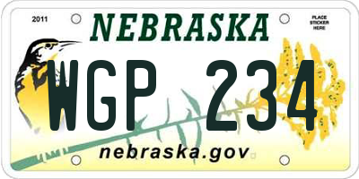 NE license plate WGP234