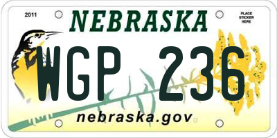 NE license plate WGP236