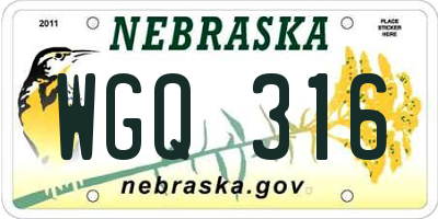 NE license plate WGQ316