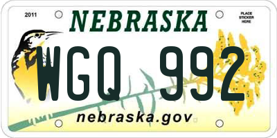 NE license plate WGQ992