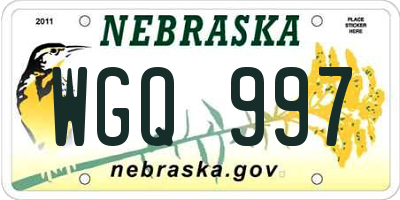 NE license plate WGQ997