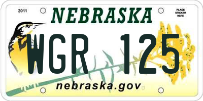 NE license plate WGR125
