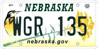 NE license plate WGR135
