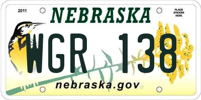 NE license plate WGR138