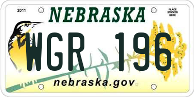 NE license plate WGR196