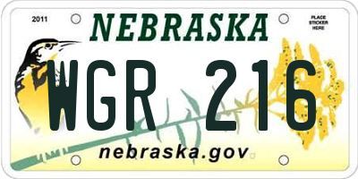 NE license plate WGR216