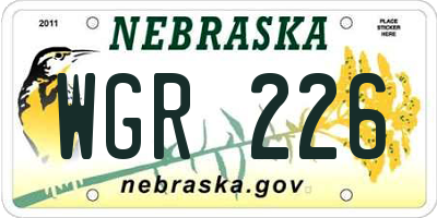 NE license plate WGR226
