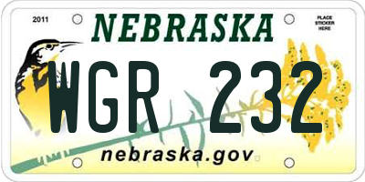 NE license plate WGR232