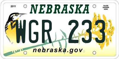 NE license plate WGR233