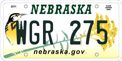 NE license plate WGR275