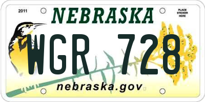NE license plate WGR728