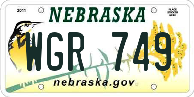 NE license plate WGR749