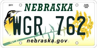 NE license plate WGR762