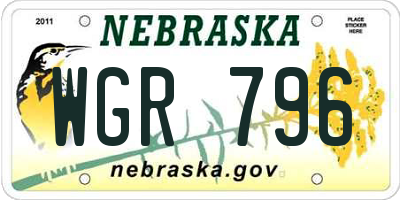 NE license plate WGR796