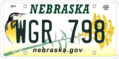 NE license plate WGR798