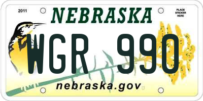 NE license plate WGR990
