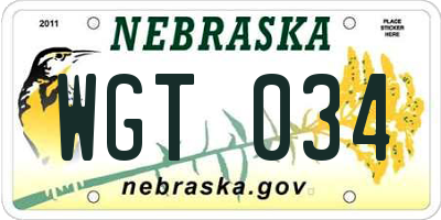 NE license plate WGT034