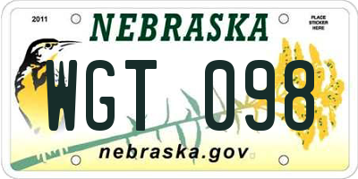 NE license plate WGT098
