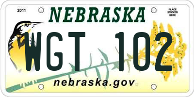 NE license plate WGT102